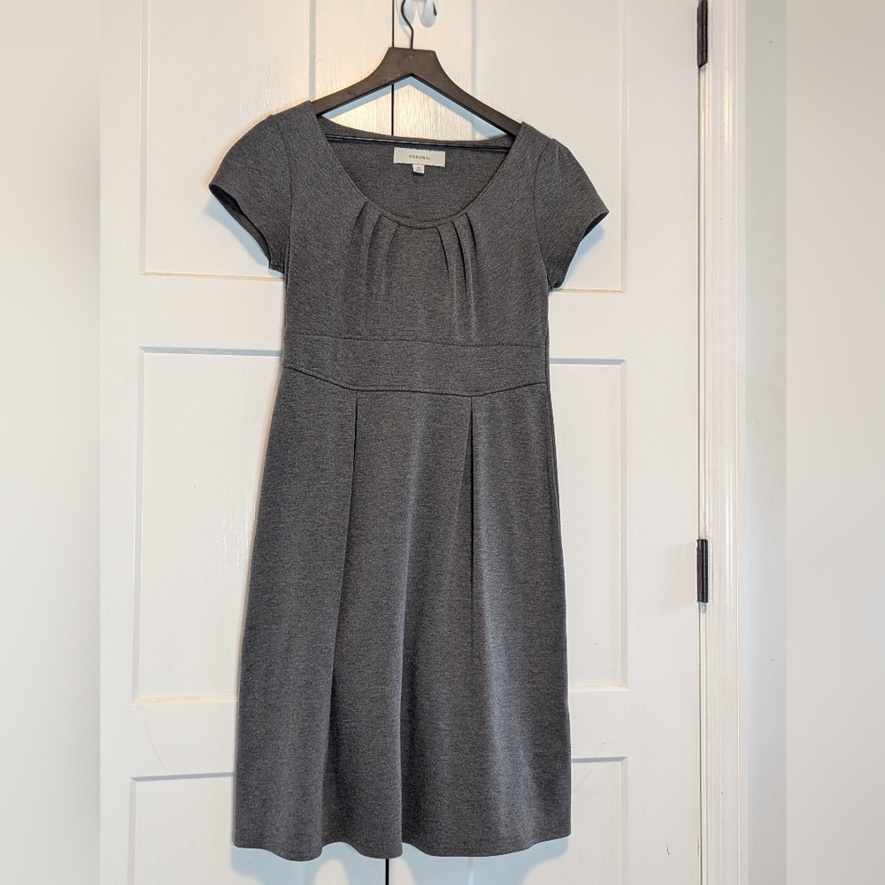 Merona Gray A-Line Midi Med Dress Cap Sleeves Super Soft Versatile Professional